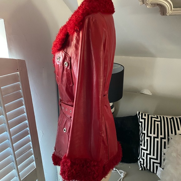 Vintage Berto Lucci Creazione  Fur Trimmed Red Leather Jacket - Picture 4 of 16